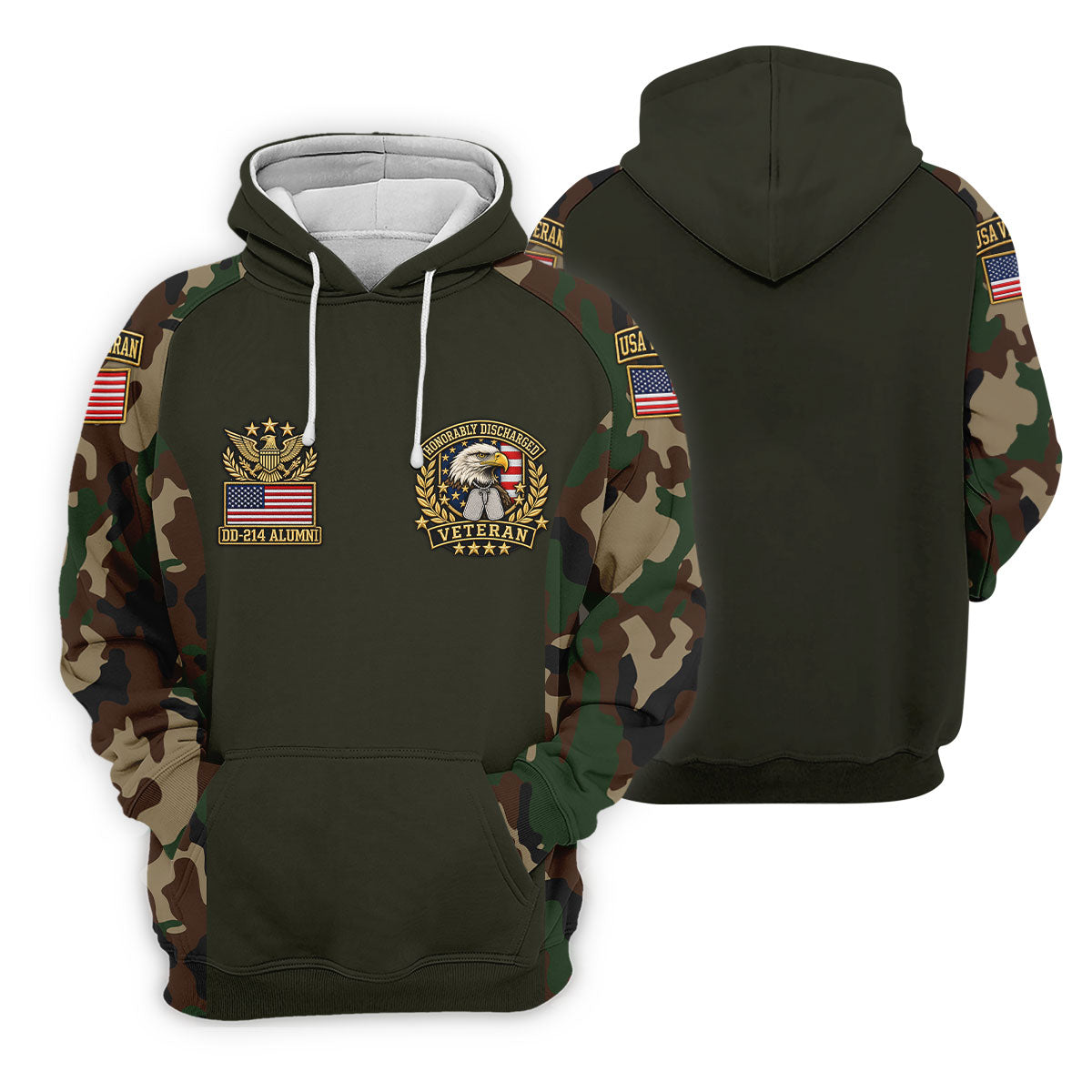 DD-214 Eagle Badge Olive Camo Polo Shirt, Women Golf Tops, Veterans Day Golf Shirt