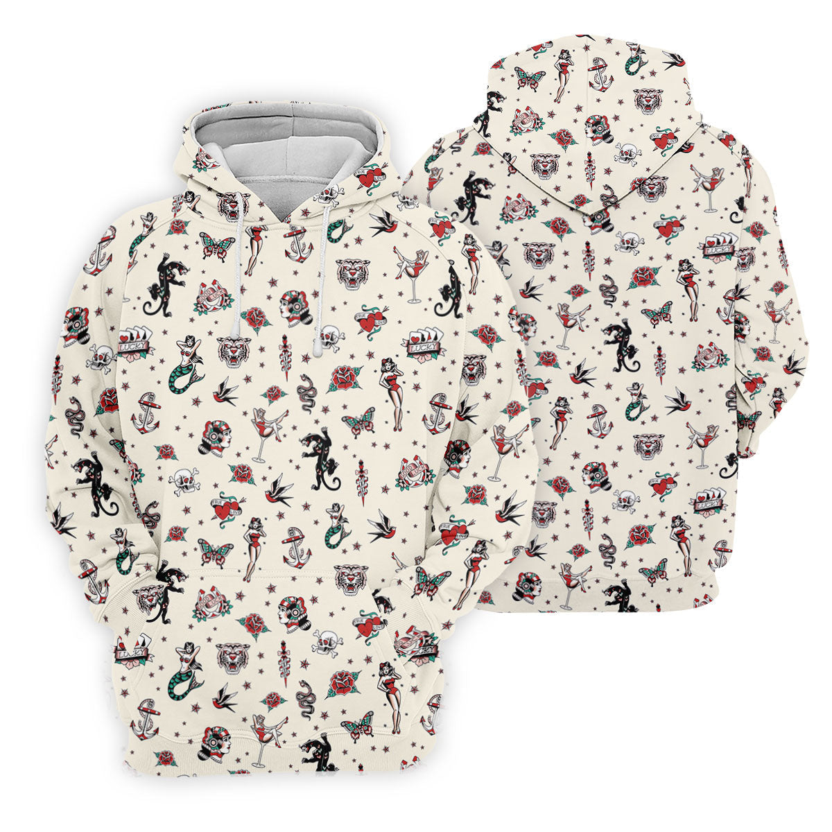 Old School Tattoo Flash Pattern Golf Polo Shirt, Men's Golf Shirt, Printed Golf Shirts