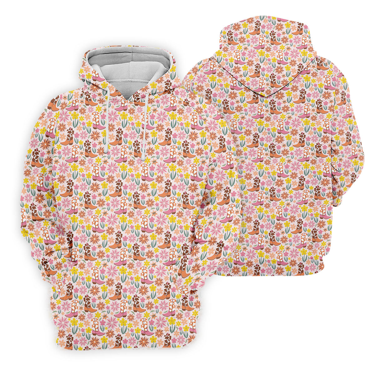 Pink Floral Cowgirl Boots Pattern Golf Polo Shirt, Golf Polo For Women, Ladies Golf Tops