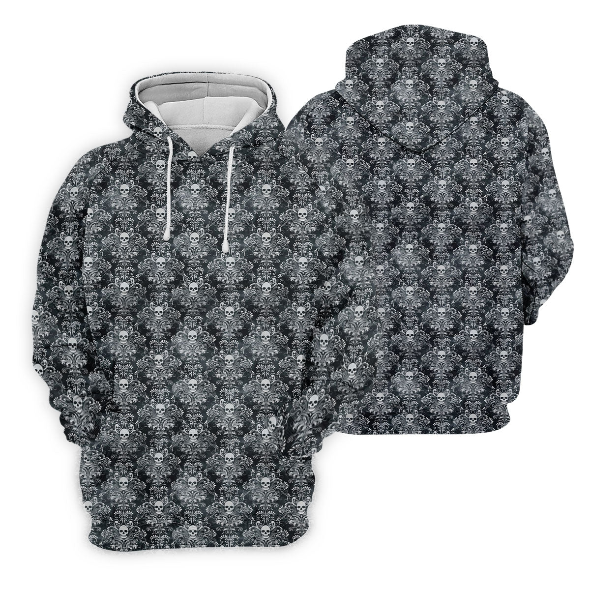 Skull Damask Charcoal Grey Gothic Floral Golf Tops For Men, Polo ShirtFor Men, Golf Shirts For Men