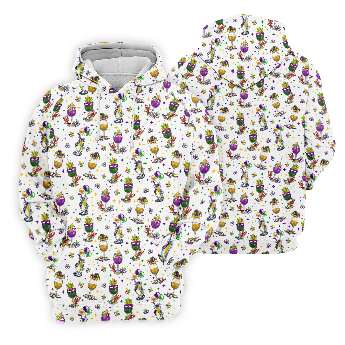 Mardi Gras Wine Glass Beaded Garland Fleur De Lis White Golf Shirt, Women's Golf Tops, Ladies Golf Polos