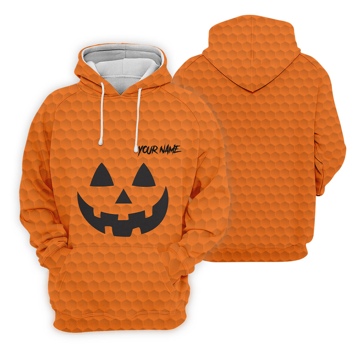 Halloween Pumpkin Face Custom Name Fun Women's Golf Shirts, Ladies Golf Tops, Golf Gifts For Women