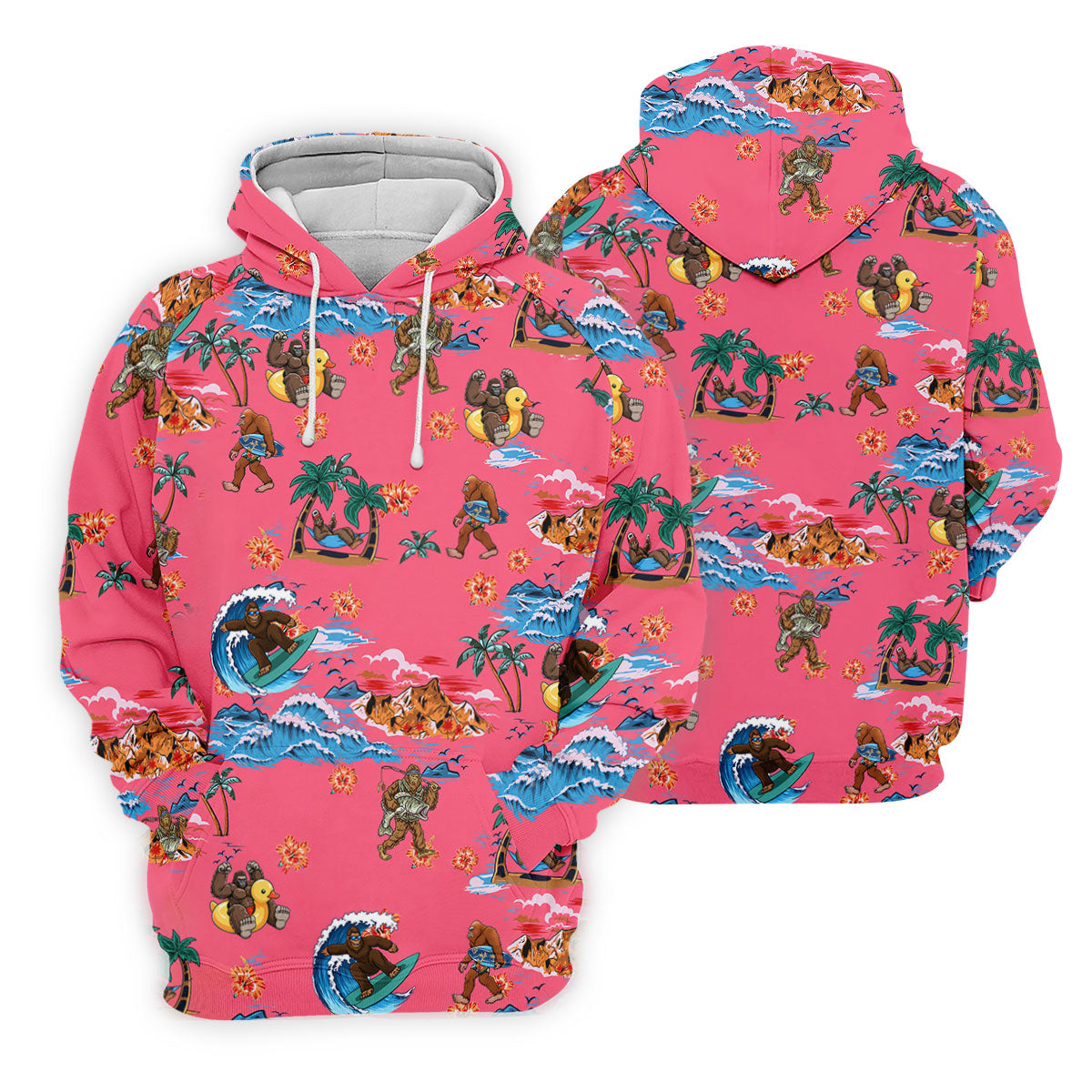 Pink Tropical Bigfoot Hawaiian Golf Polo Shirt, Golf Shirts For Women, Women's Golf Polo