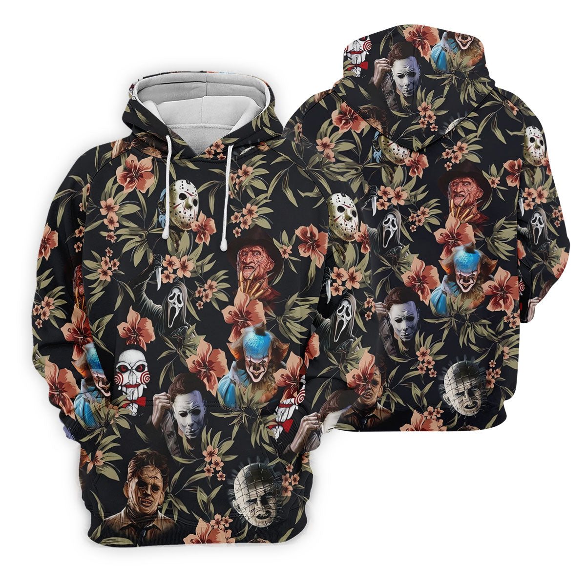 Dark Floral Horror Character Halloween Golf Shirt, Mens Golf Polo, Hawaiian Golf Shirt