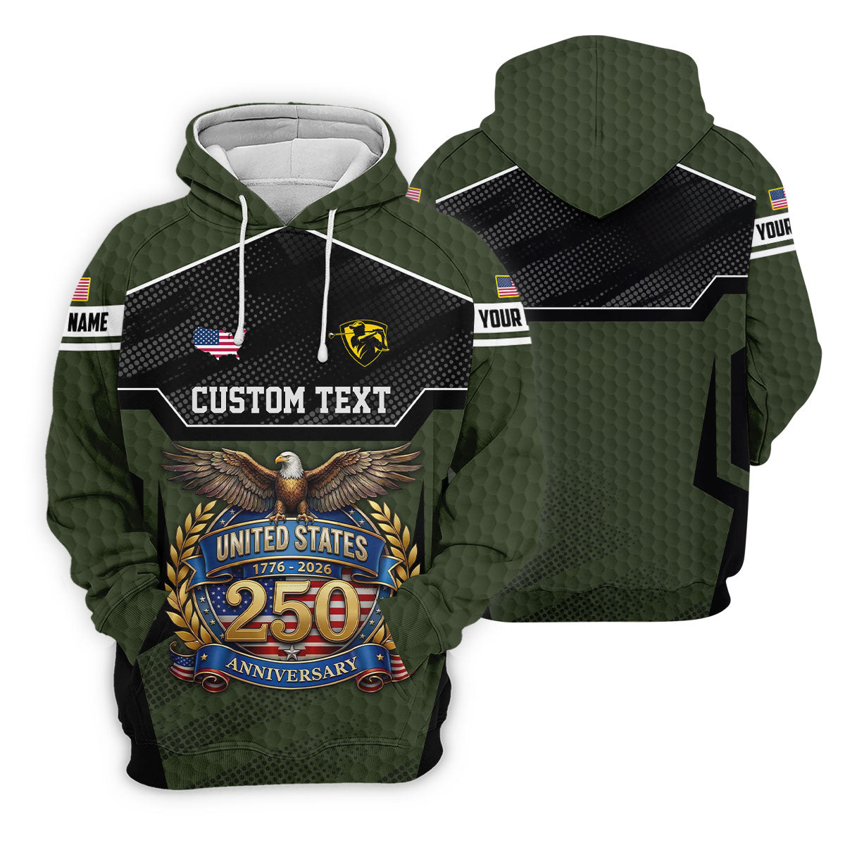 US 250 Anniversary Patriotic 4th Of July Green Golf Shirt, Polo Shirts For Men, Golf Shirts For Men