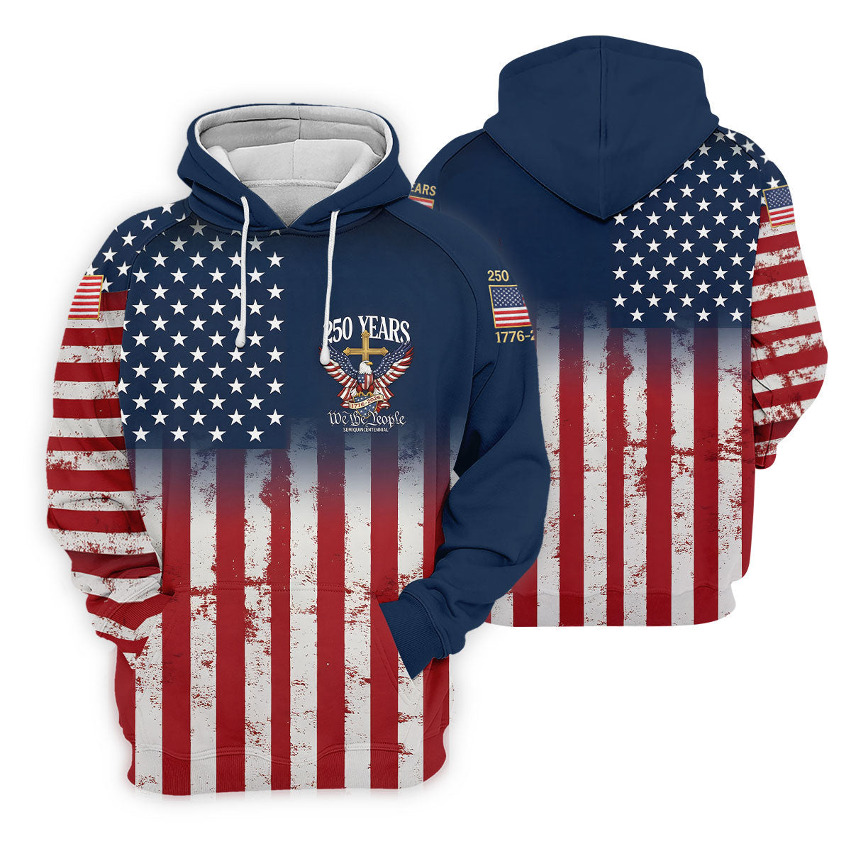 250 Years We The People Bald Eagle US Flag Cross Faith Golf Shirt For Women, Patriotic Golf Shirt