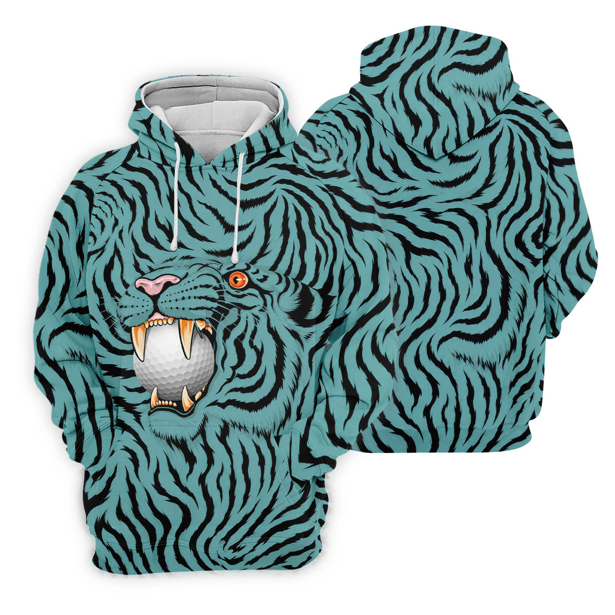 Funny Striped Tiger Biting Golf Ball Polo Shirt, Golf Tops For Women, Women’s Golf Apparel