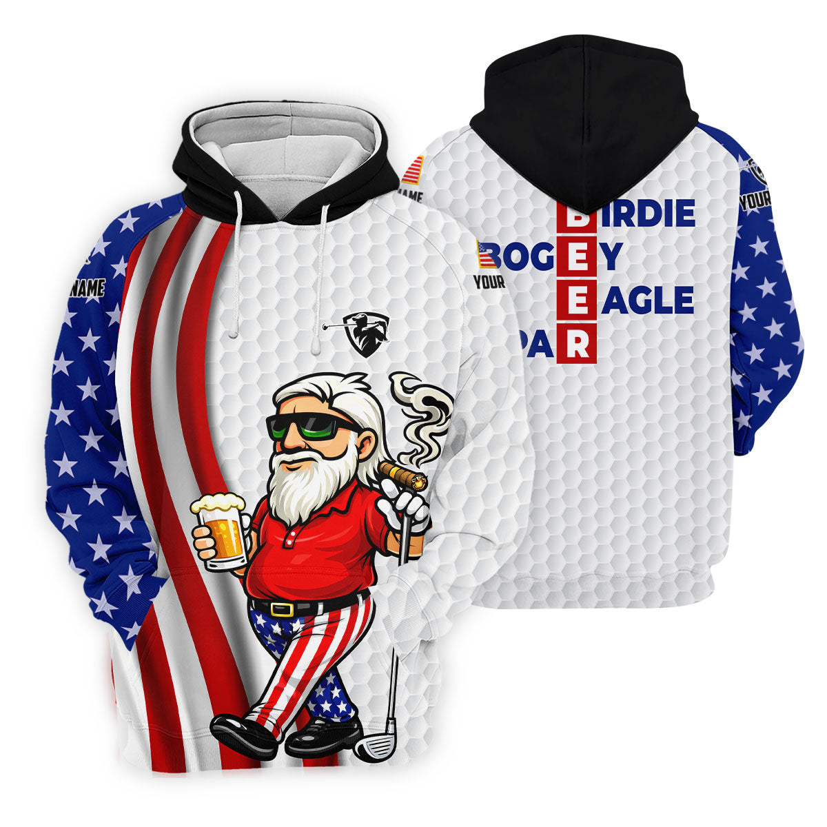 Patriotic Man Golf And Beer Funny 4th Of July White Golf Shirt, 250 Years Of America Women's Golf Tops