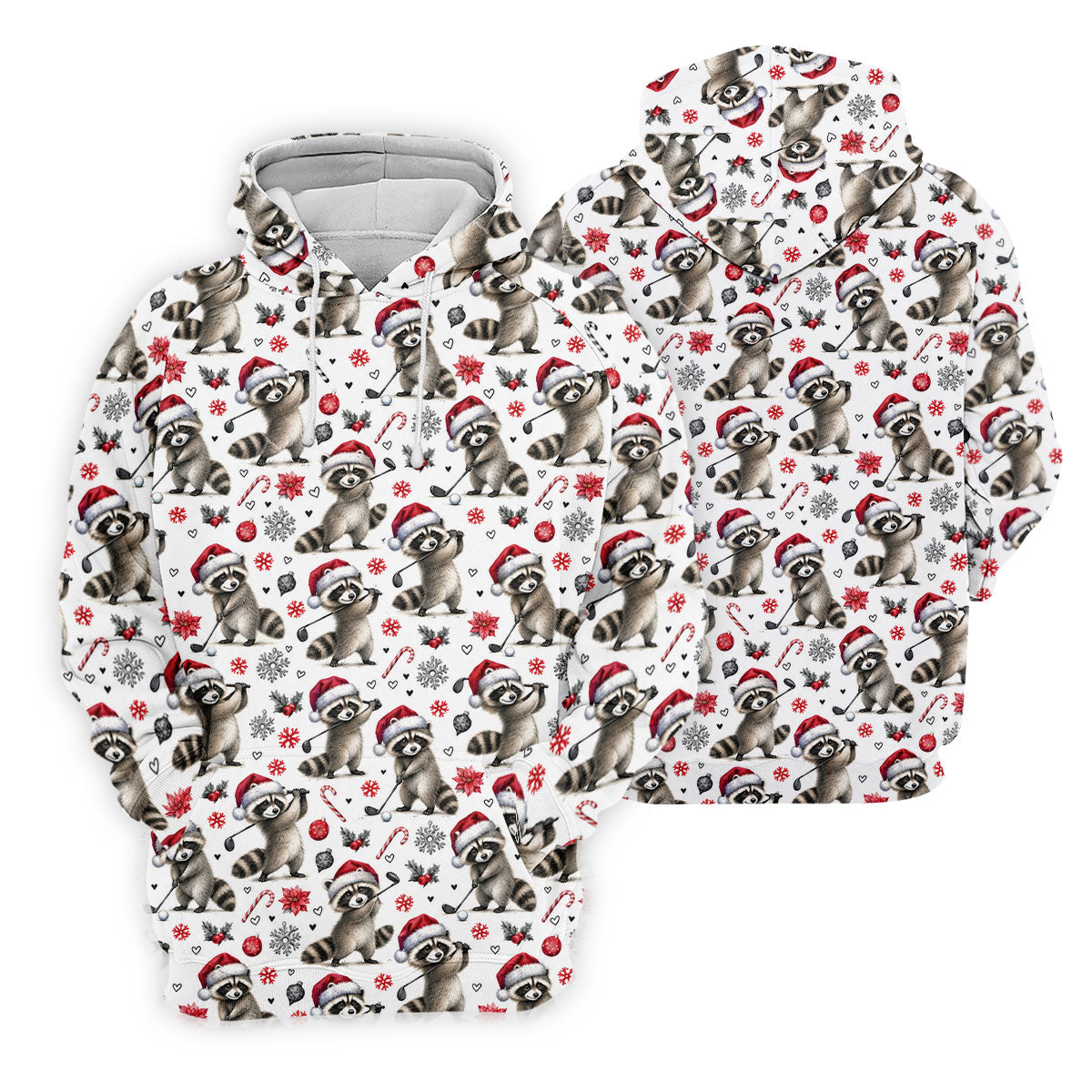 Christmas Raccoon Golfer Santa Hat Golf Polo Shirt, Ladies Golf Shirts, Golf Polo For Women