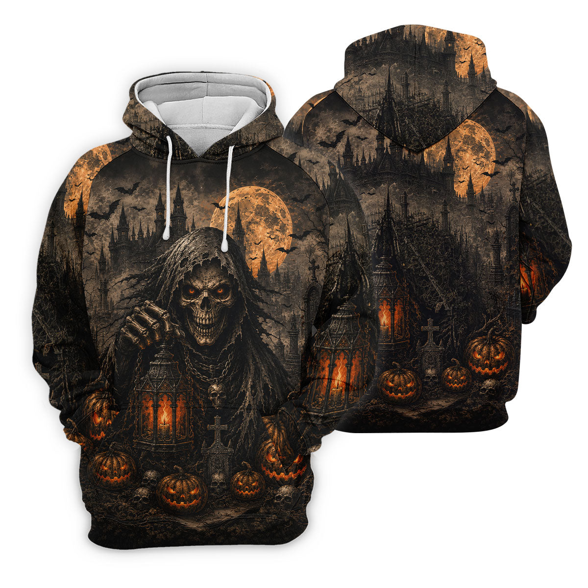 Grim Reaper Lantern Halloween Horror Character Polo Shirt, Mens Golf Polo, Mens Golf Apparel