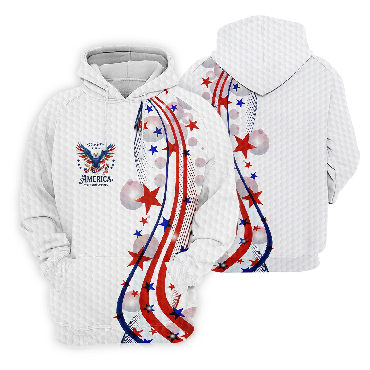 Red White Blue Wavy Stripes Bald Eagle Logo Patriotic 4th Of July Golf Shirt, 250 Years Golf Shirt For Women