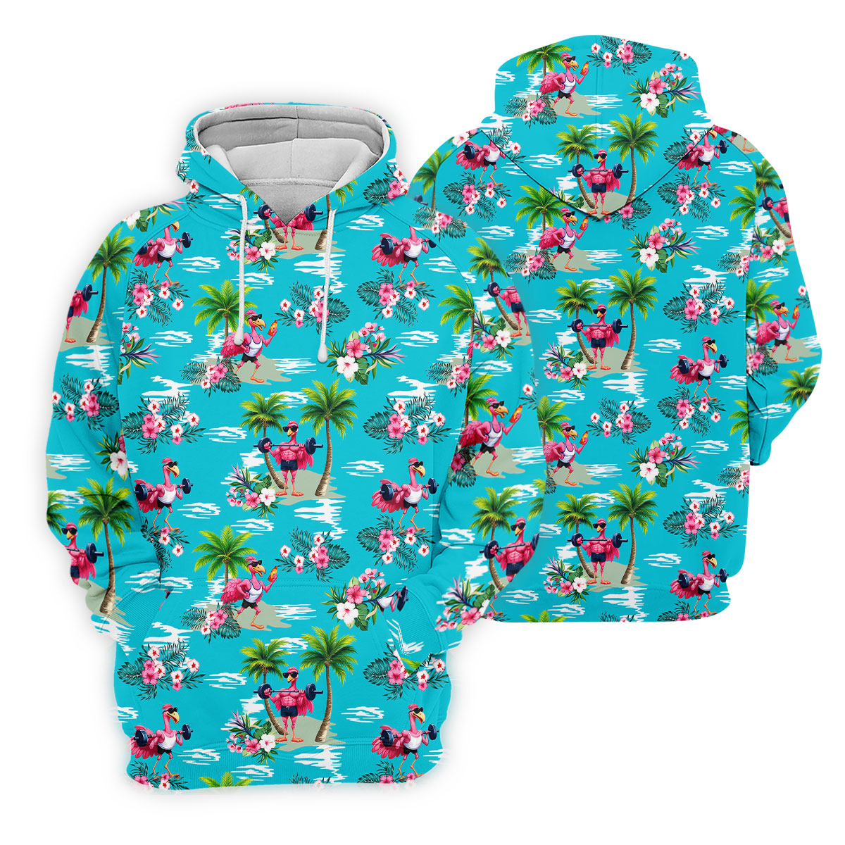 Funny Weightlifting Flamingo Tropical Hawaiian Golf Shirt, Golf Polo For Women, Printed Golf Shirt
