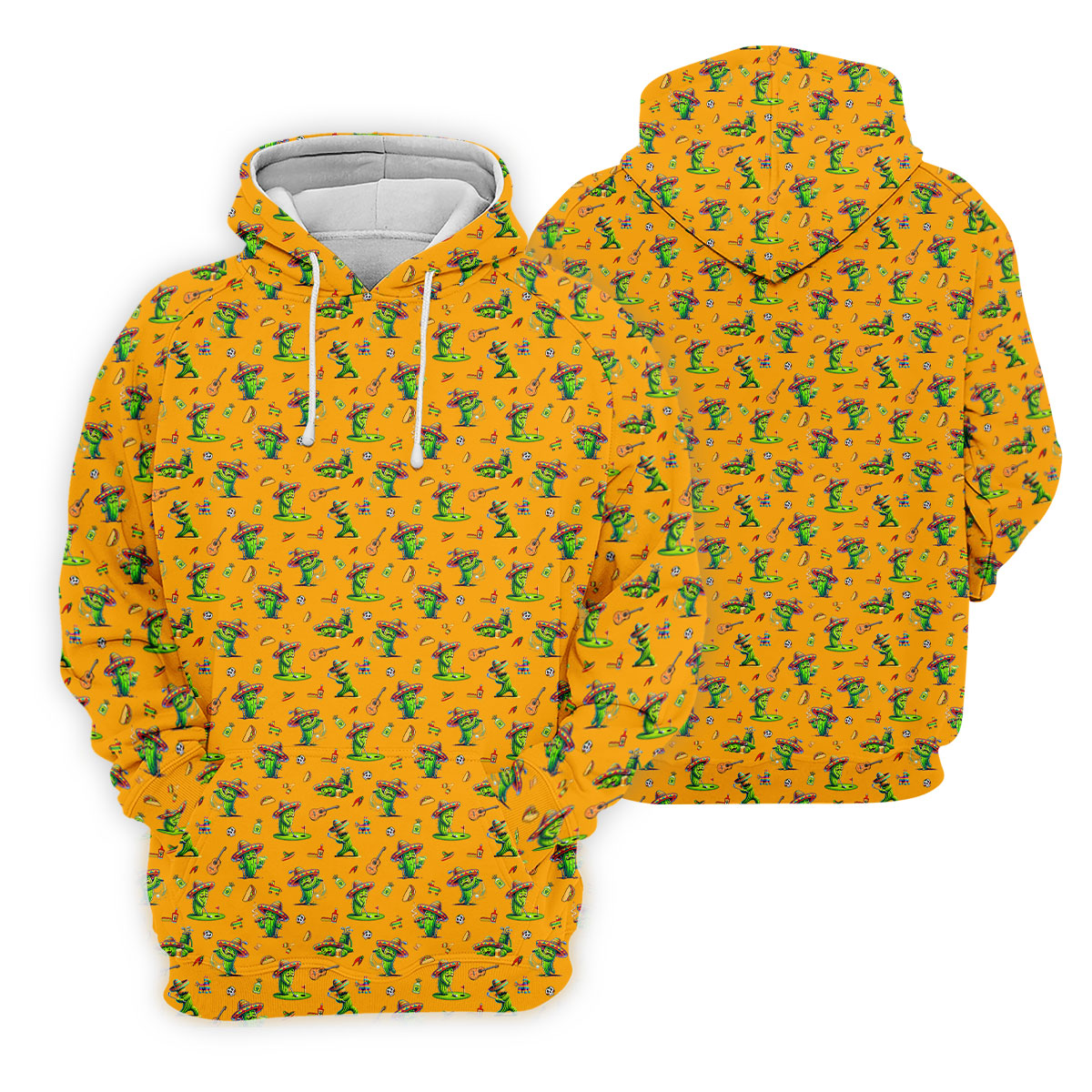 Cartoon Mustach Funny Cactus Cinco De Mayo Celebration Fiesta Themed Orange Golf Shirts For Men