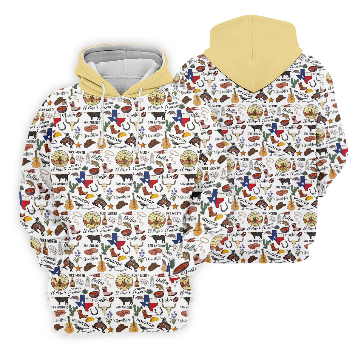 Texas Symbols Western Theme Doodle Style Golf Tops For Men, Polo ShirtFor Men, Golf Shirts For Men