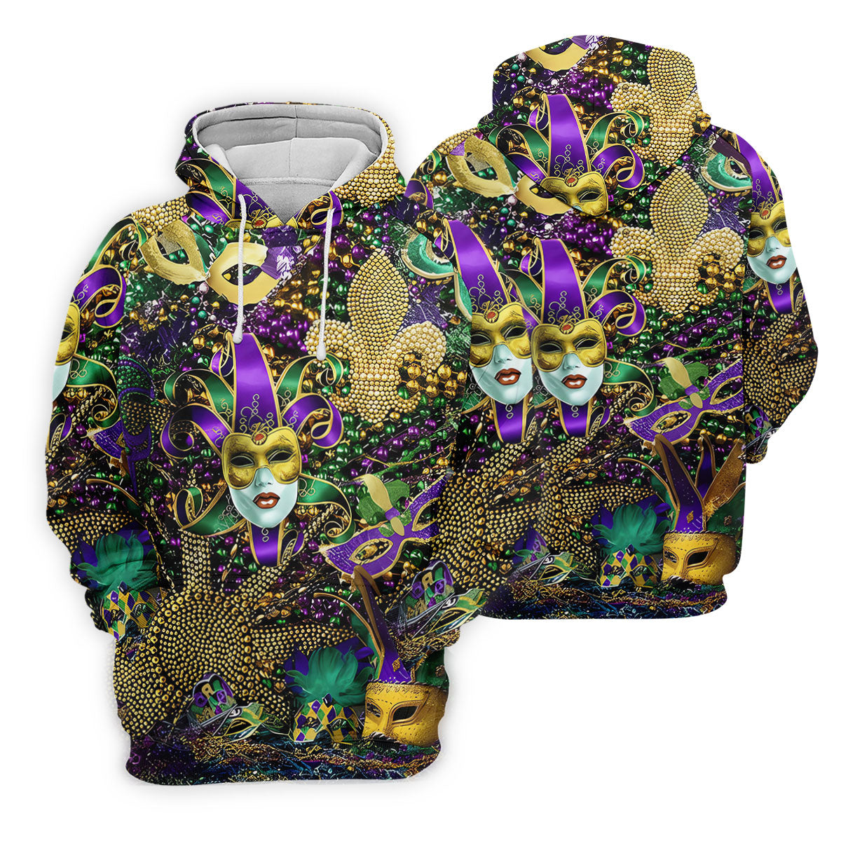 Jester Mask Purple Green Gold Fleur De Lis Beads Mardi Gras Golf Shirt, Women's Golf Tops, Ladies Golf Shirt
