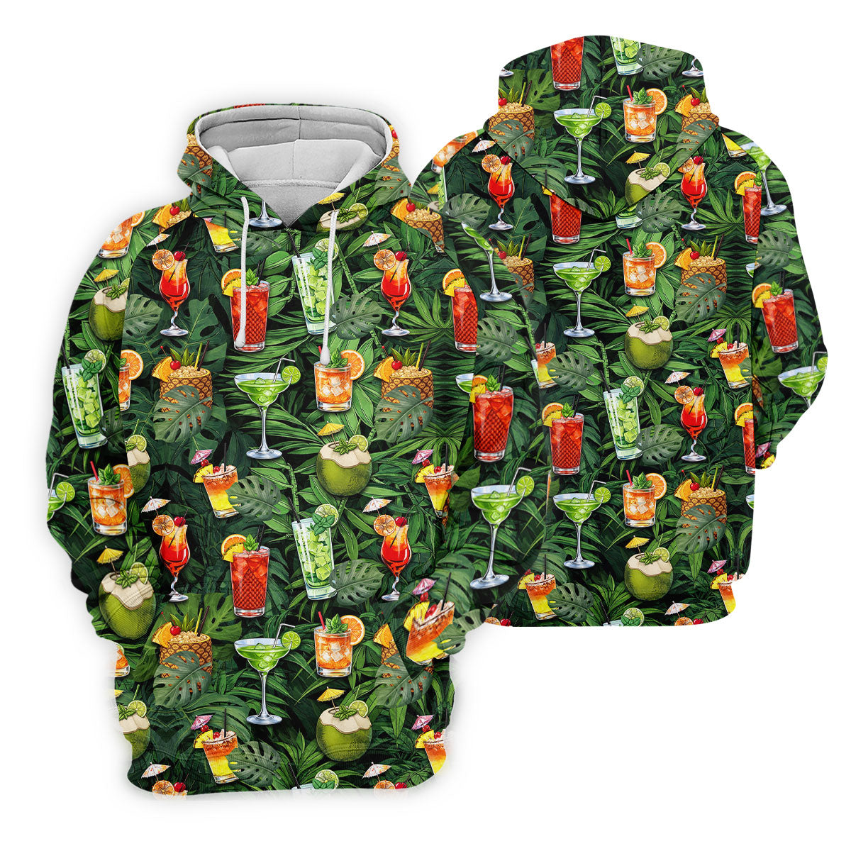 Tropical Cocktail Coconut And Palm Leaf Golf Polo, Hawaiian Golf Shirt, Mens Golf Apparel
