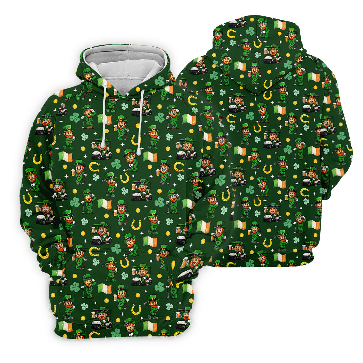 St Patrick's Day Leprechaun Golf Pose Irish Flags Shamrock Golf Shirt, Women's Golf Shirts, Ladies Golf Polos