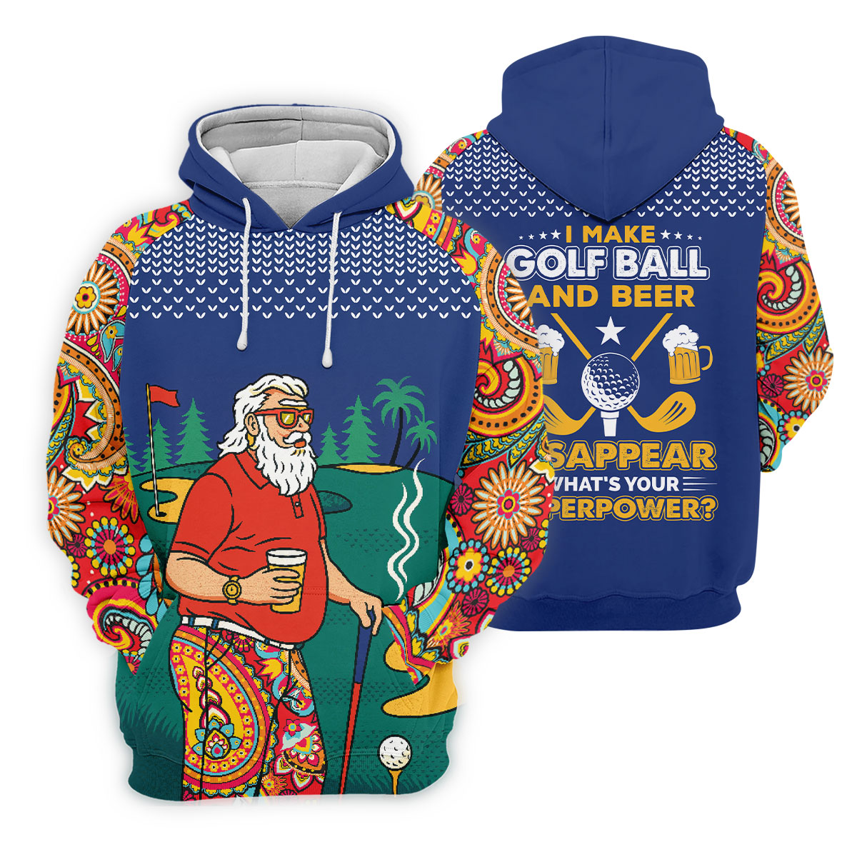 Funny Bearded Golfer Beer Lover Paisley Sleeve Golf Polo, Ladies Golf Shirts, Women’s Golf Apparel