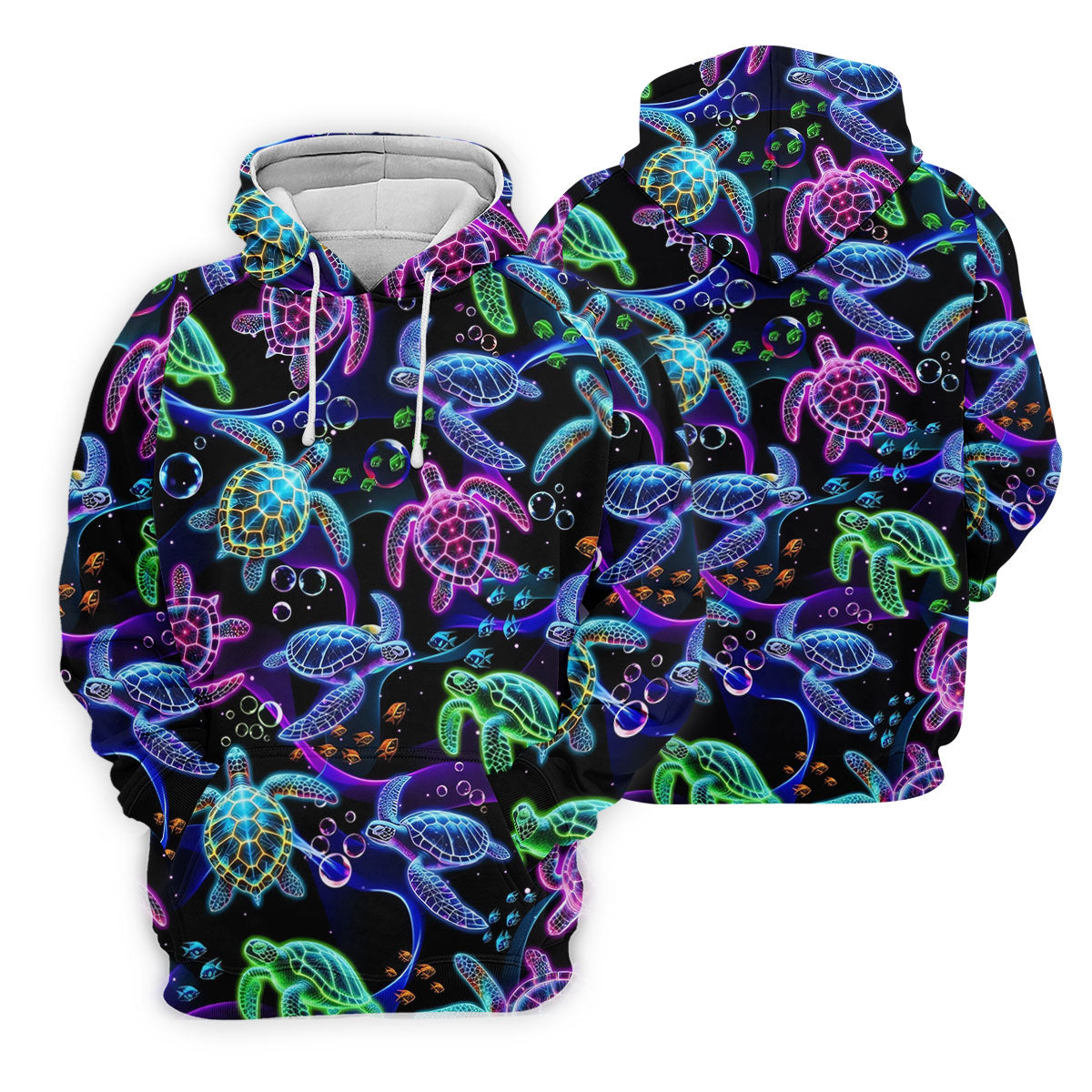 Neon Sea Turtle Ocean Pattern Hawaiian Golf Polo Shirt, Mens Golf Polo, Printed Golf Shirts