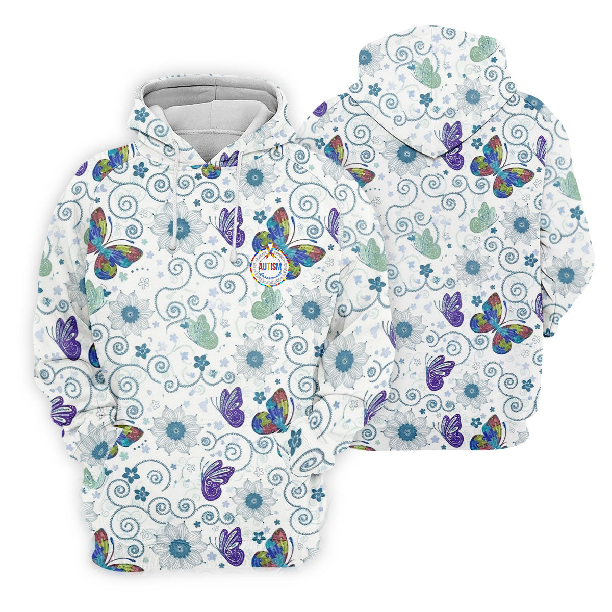 Autism Awareness Flower And Butterfly Puzzle Ribbon Golf Shirt For Women, Ladies Golf Polos