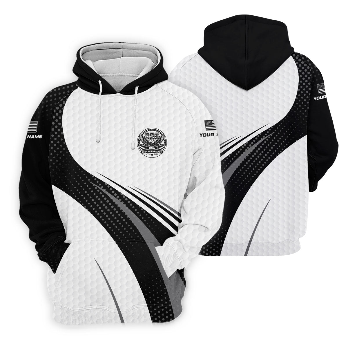 USA 250th Anniversary Black And White Golf Ball Pattern Ladies Golf Tops, Patriotic Golf Shirt For Women