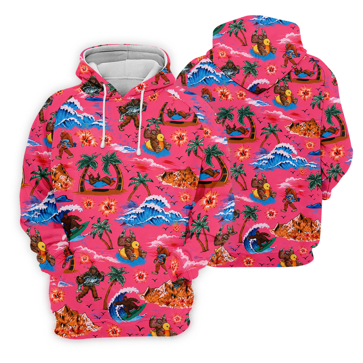Pink Bigfoot Aloha Beach Vacation Golf Shirt, Mens Golf Polo, Printed Golf Shirts