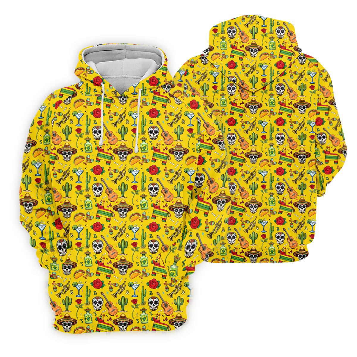 Decorated Skulls Party Items Cinco De Mayo Celebration Fiesta Themed Yellow Golf Shirts For Men