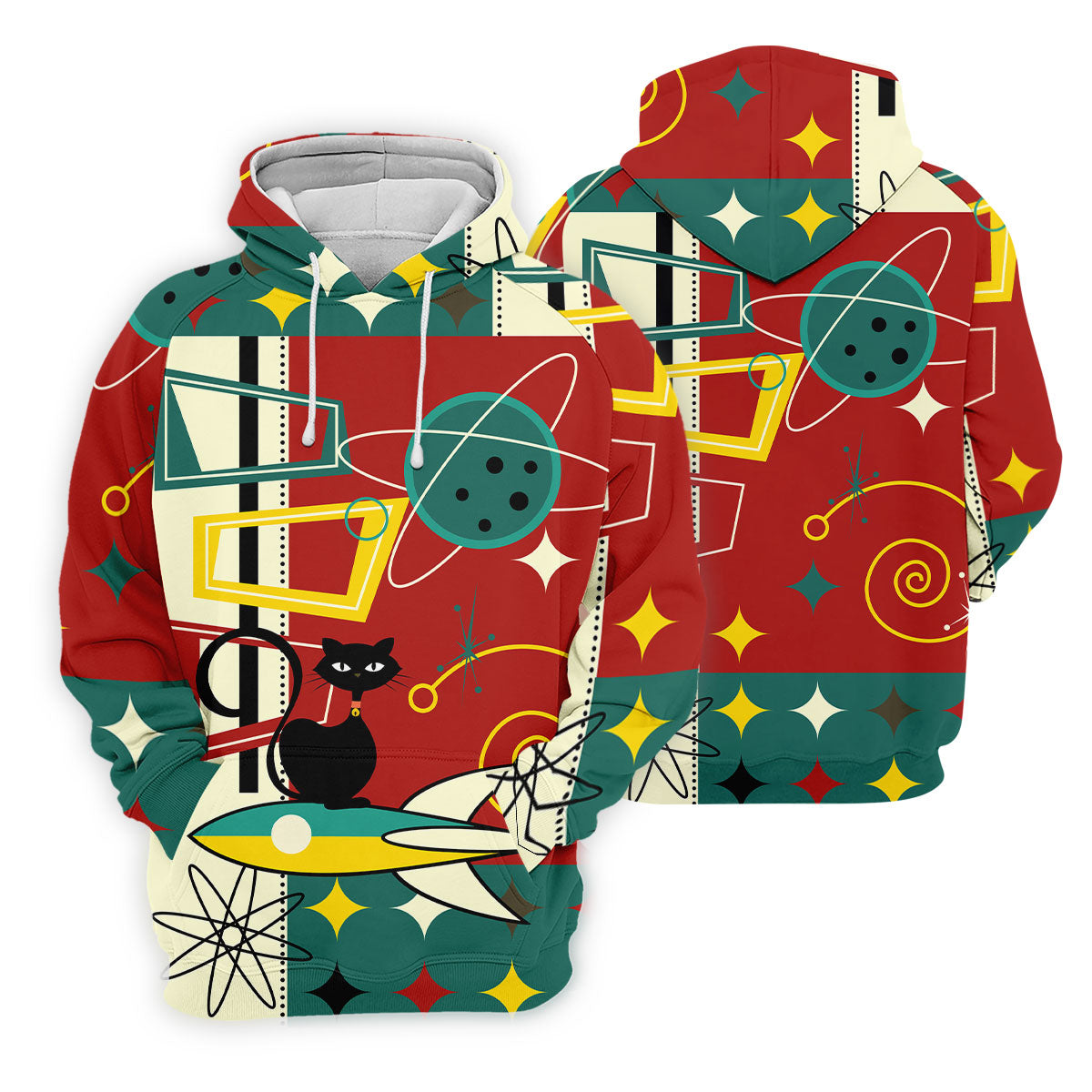 Geometric Abstraction Atomic Cat Hawaiian Golf Shirt, Retro Golf Shirt, Polo Shirts For Men