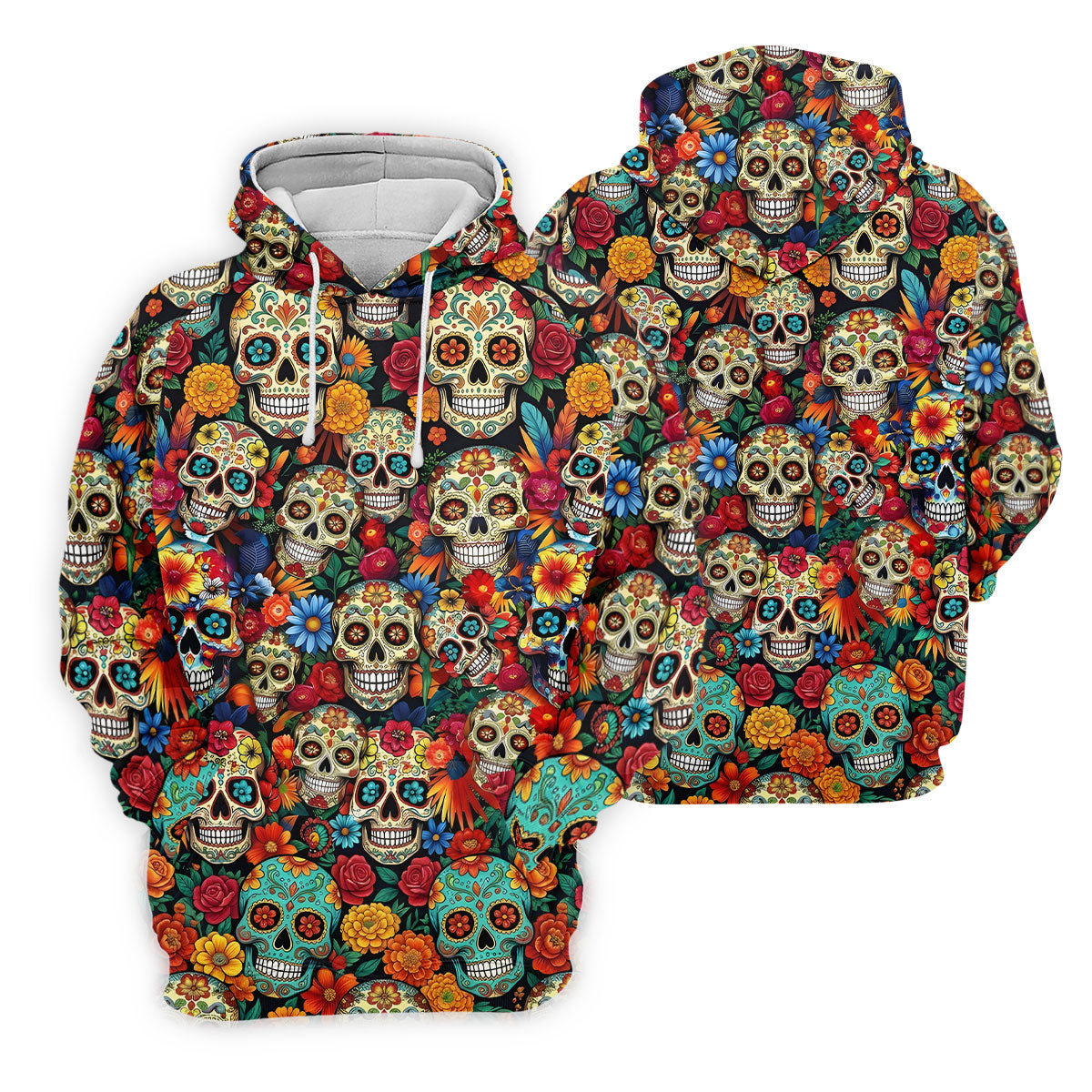 Sugar Skulls Cinco De Mayo Celebration Fiesta Golf Polo For Men, Floral Pattern Golf Shirts For Men