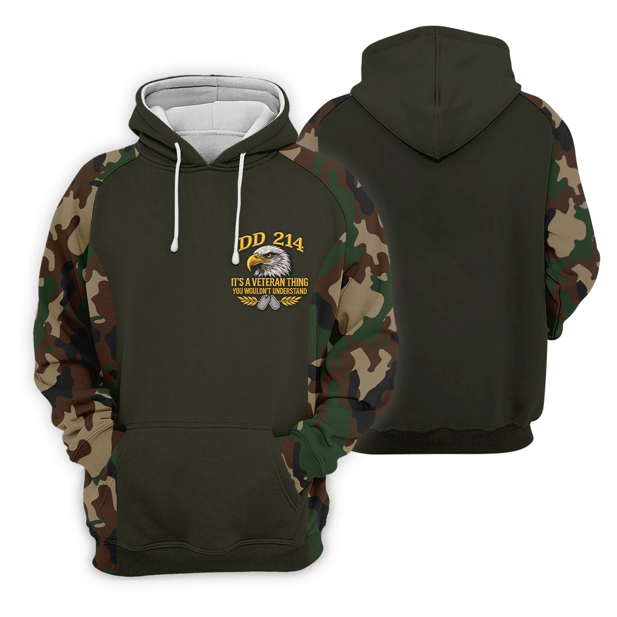 DD-214 Eagle Olive Green Camo Polo Shirt, Veterans Day Golf Shirt, Mens Golf Apparel