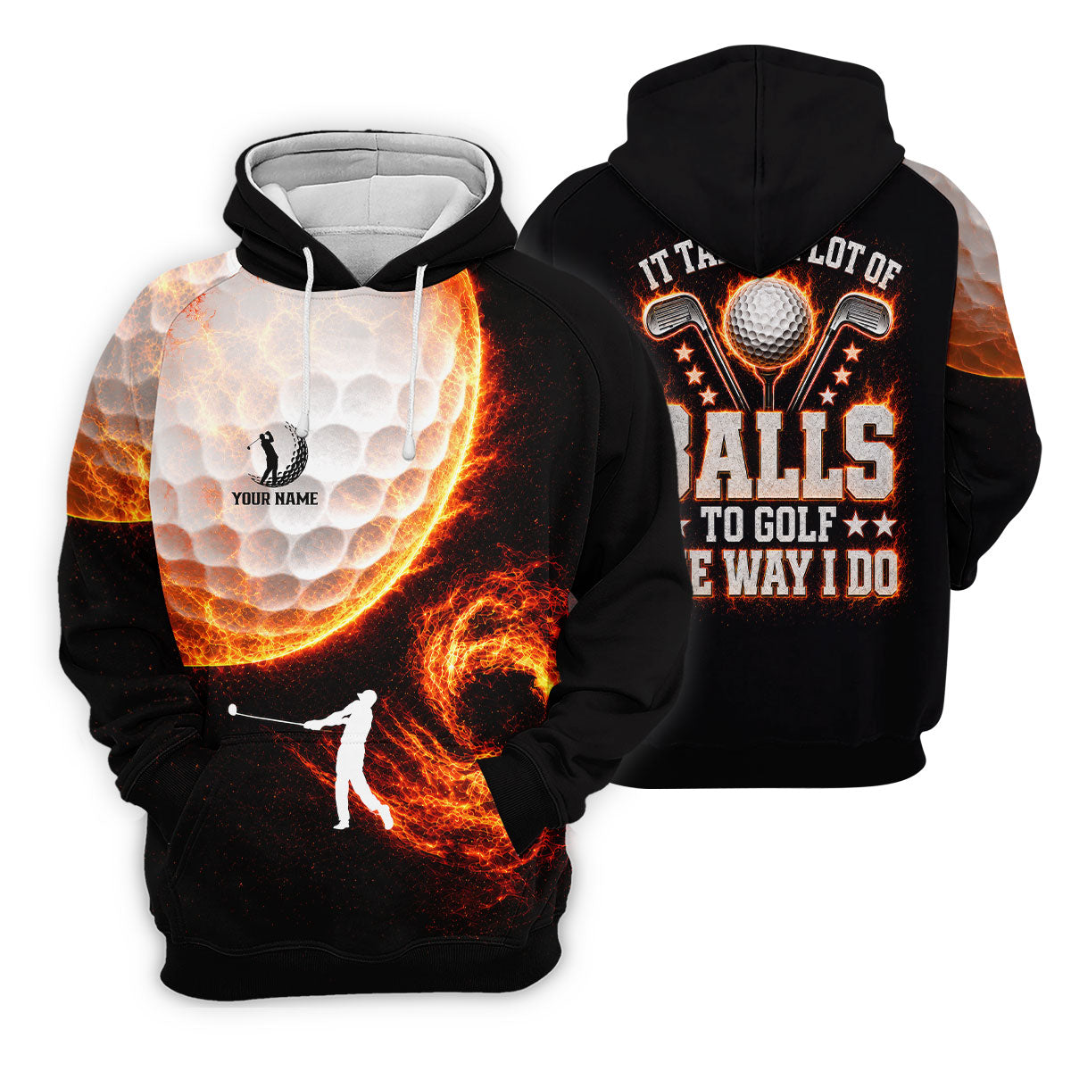 Custom Your Name Fire Golf Ball Polo Shirt, Golf Tops For Women, Women's Golf Apparel
