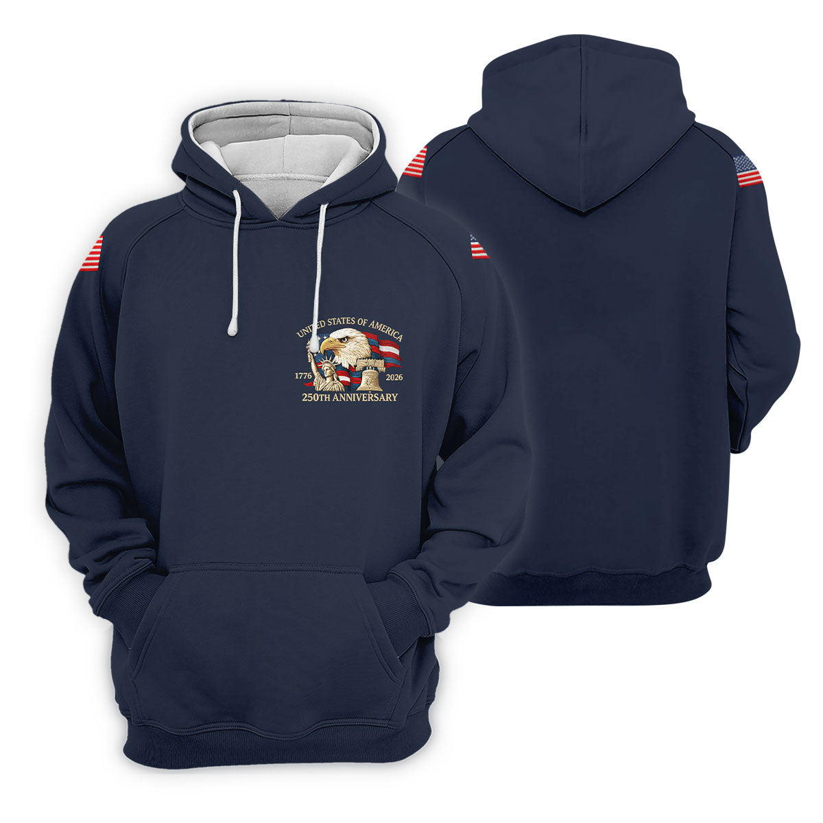 Bald Eagle American Flag 250 Years Navy Golf Shirt, Patriotic 4th Of July Golf Shirts For Men