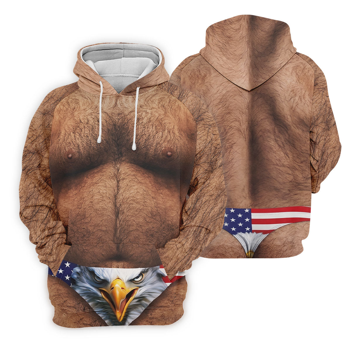 Hairy Body Funny Eagle American Flag Golf Shirt, 250th Anniversary 4th Of July Golf Shirts For Men