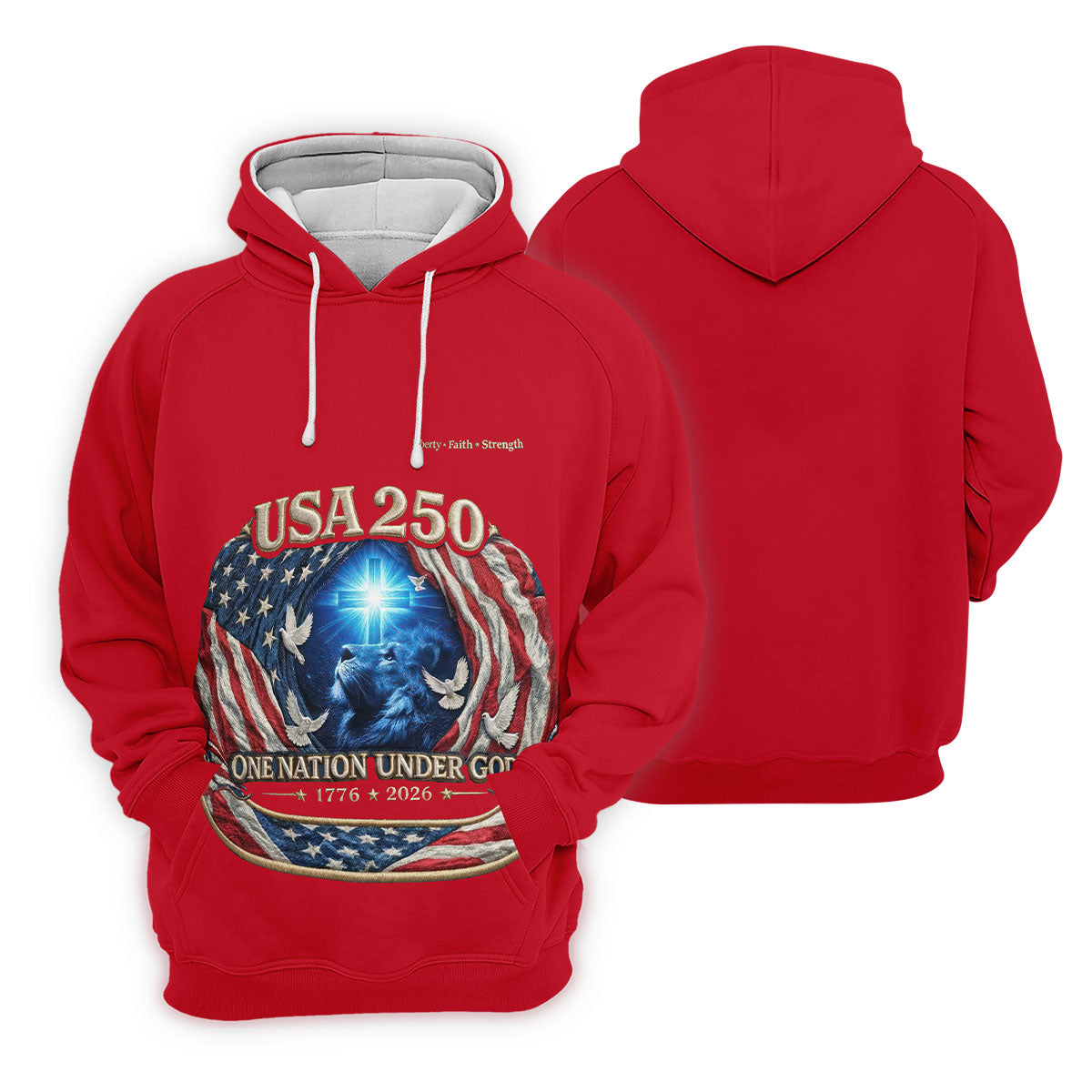 One Nation Under God Faith Cross USA 250 Red Golf Shirt, 4th Of July Golf Shirt For Women