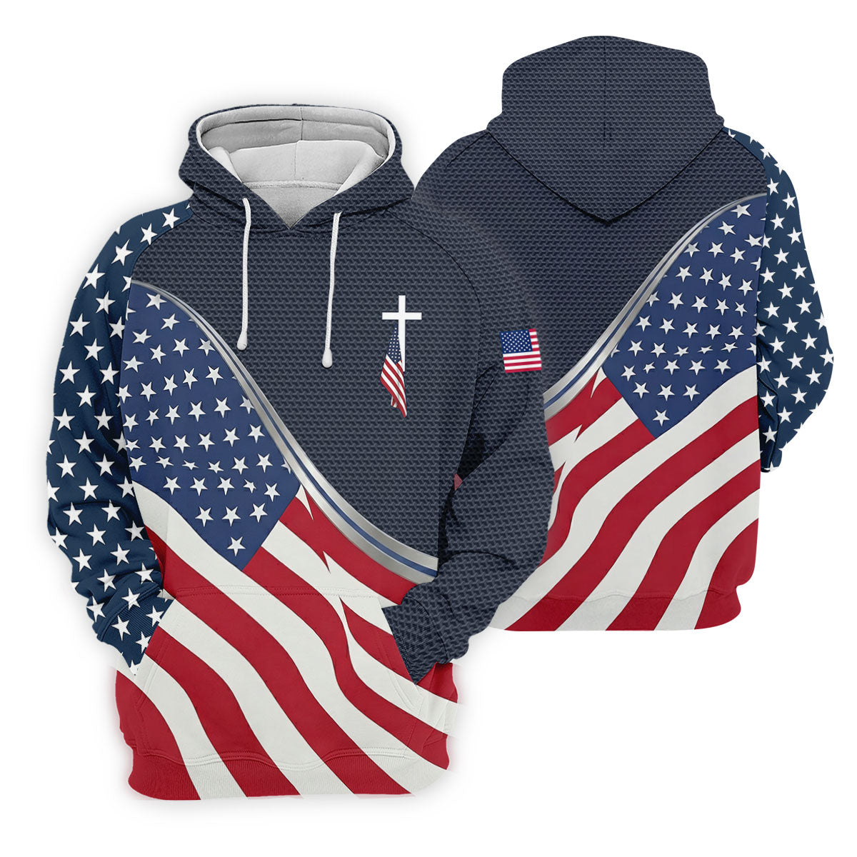 Christian American Flag Cross Golf Polo Shirt, Mens Golf Shirts, Golf Polo Shirts For Men