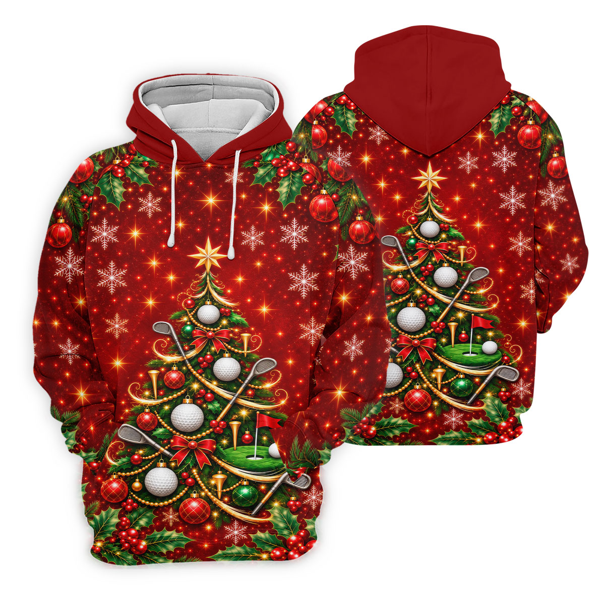 Golf Balls And Clubs Tree Christmas Golf Shirt, Mens Golf Polo, Golf Shirts For Men