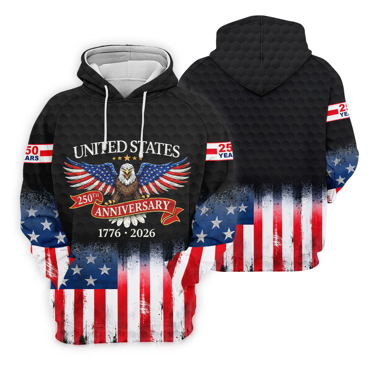 US Bald Eagle 250th Anniversary Celebration Ribbon Black Golf Shirt, Patriotic 4th Of July Golf Shirt For Women