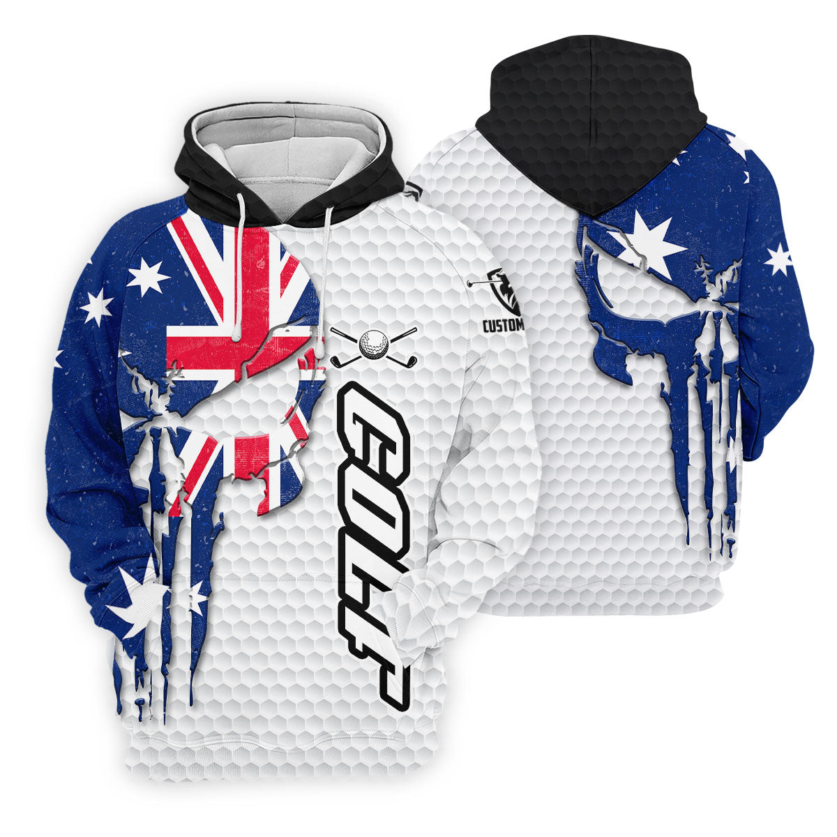 Cool Skull Golf Ball Pattern Australia Flag Print White Golf Shirt, Golf Shirt For Women