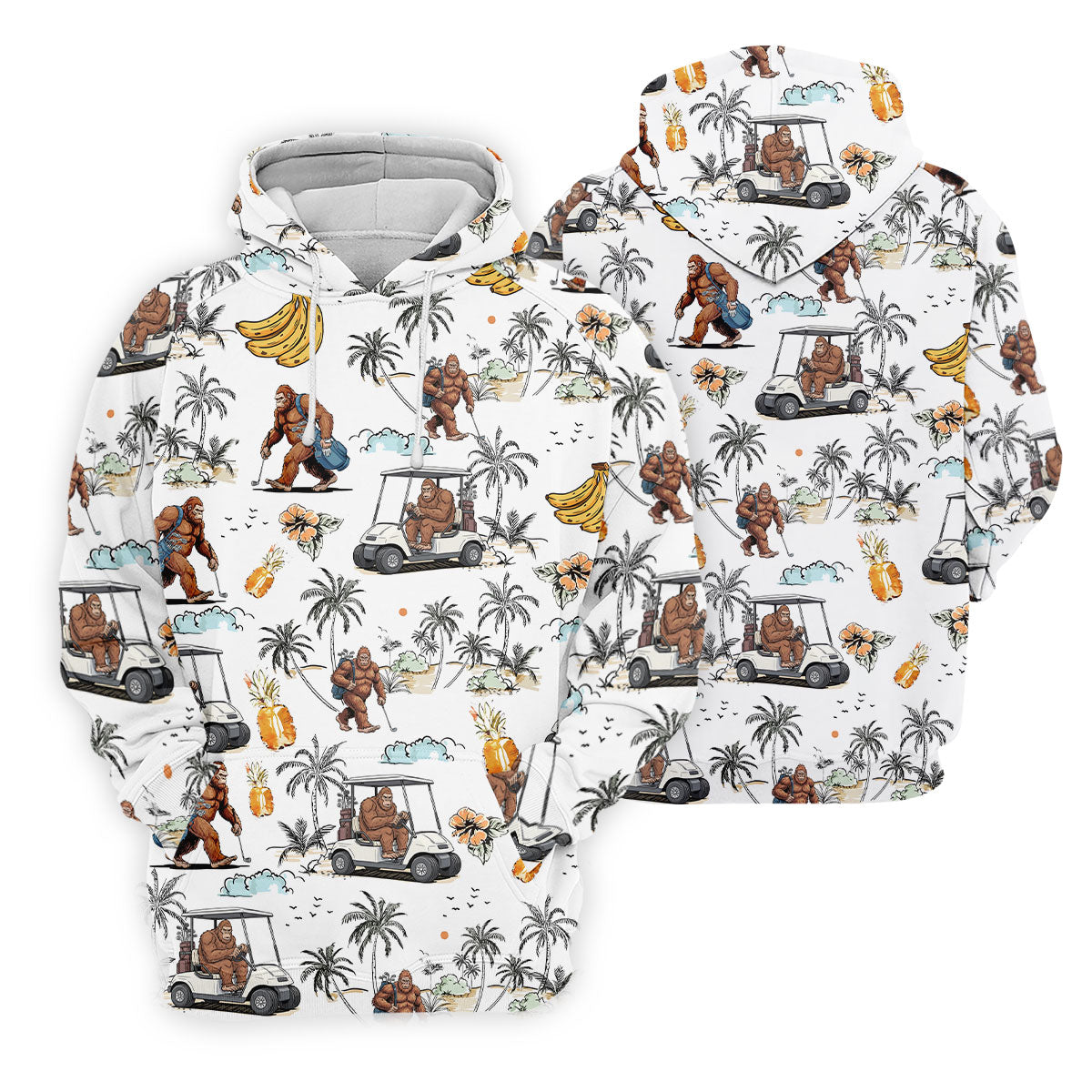 Funny Bigfoot Fruit Flower Hawaiian Golf Polo, Women's Golf Tops, Ladies Golf Shirts, Golfing Apparel