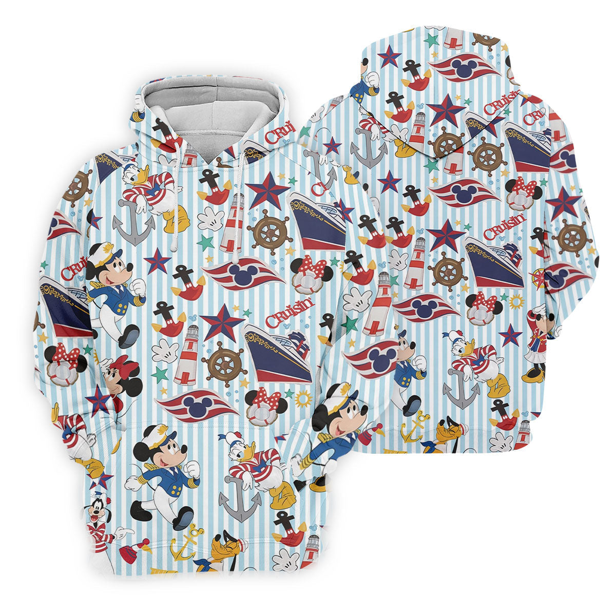 Nautical Cruise Cartoon Pattern Golf Polo Shirt, Golf Shirts For Men, Mens Golf Polo