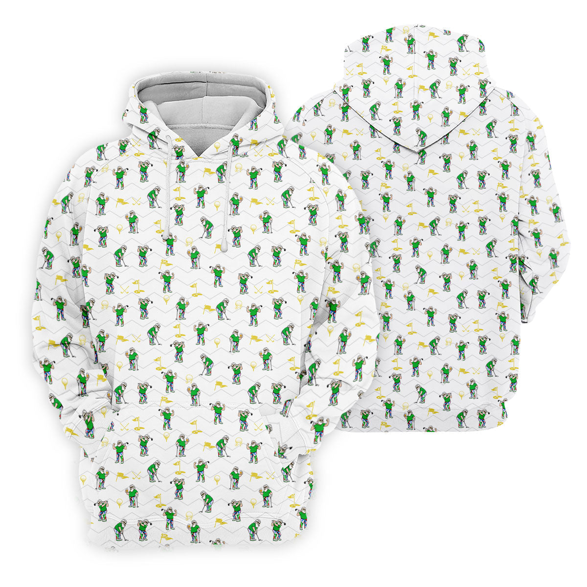 Funny Bearded Golfer Cartoon Pattern Polo Shirt, Mens Golf Polo, Polo Shirts For Men