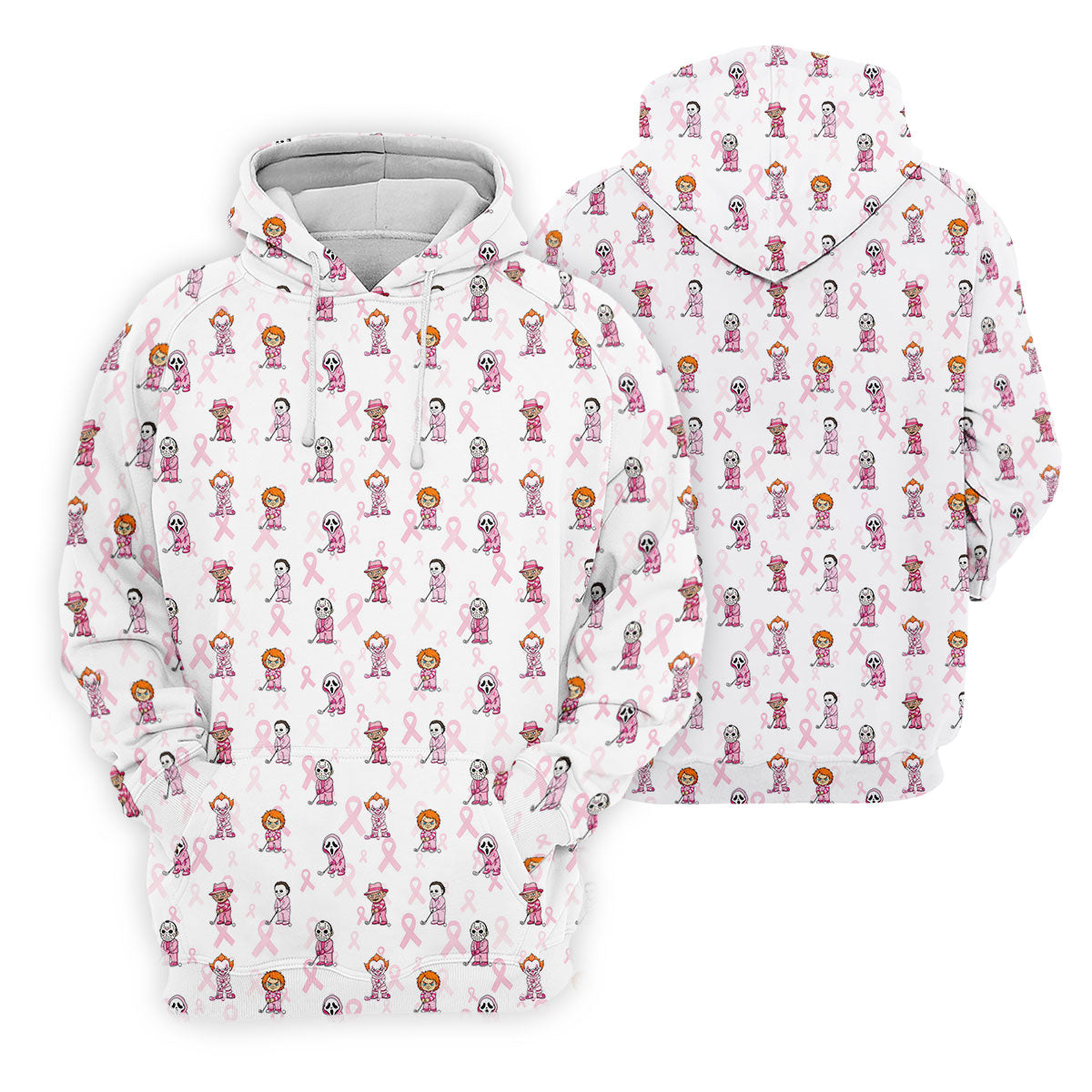 Breast Cancer Chibi Horror Character Polo Shirt, Mens Golf Shirts, Golf Apparel For Men