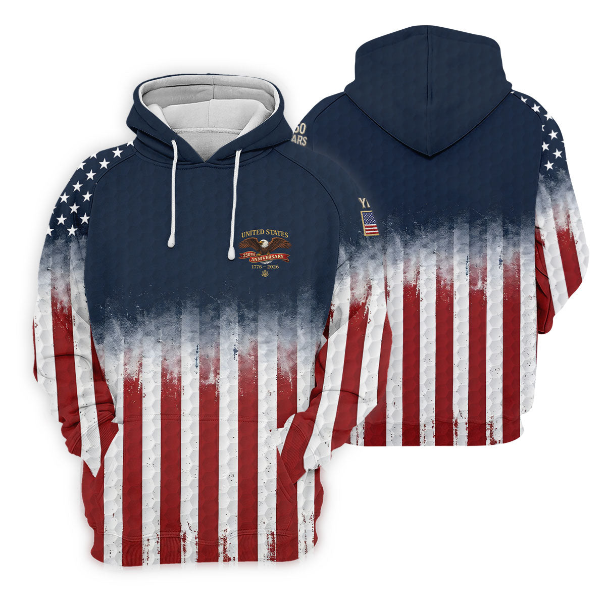 United States 250th Anniversary Distressed Flag Golf Tops For Men, Golf Ball Pattern Golf Shirts For Men