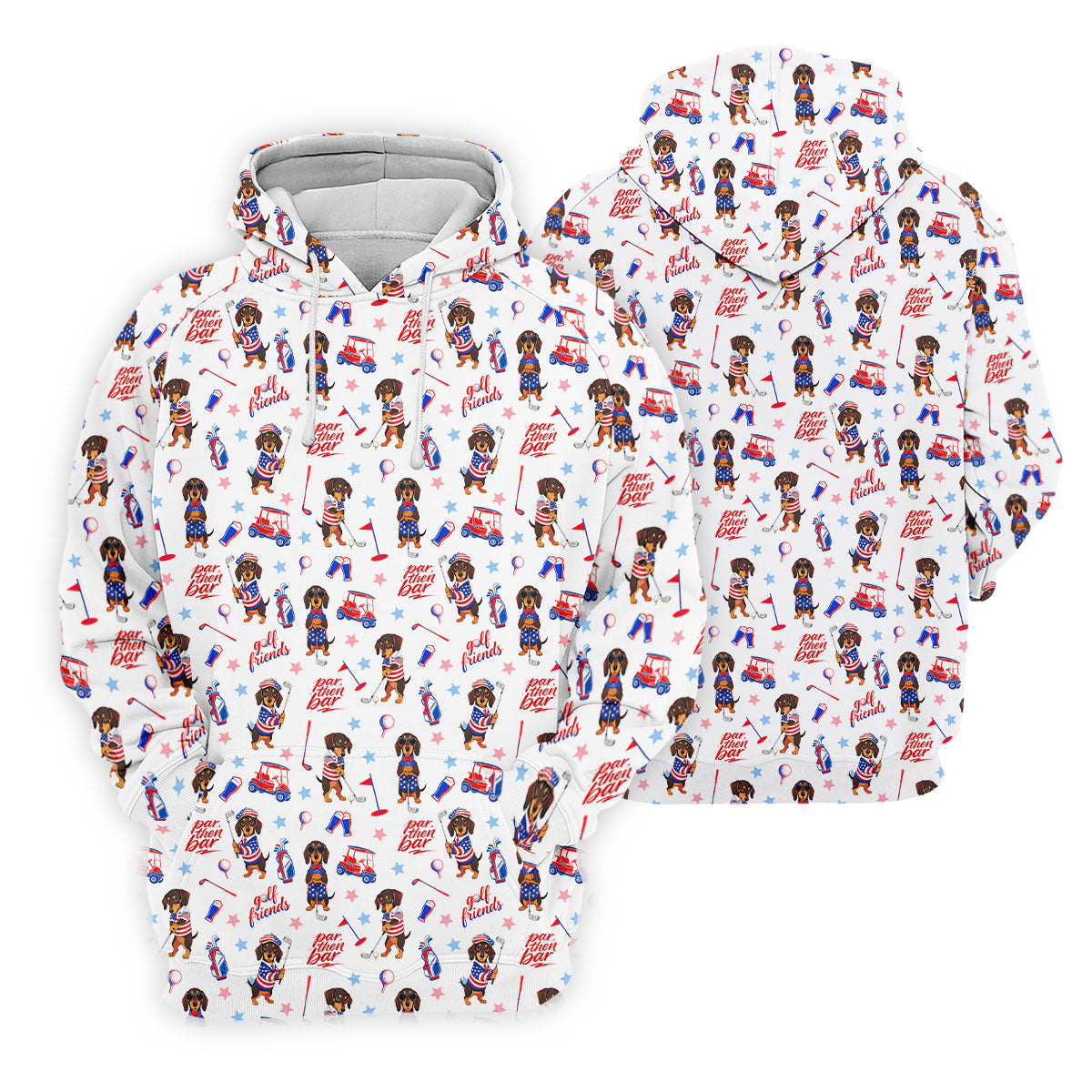 Par Then Bar Cute Dachshund Golf Pose 4th Of July Women Golf Top, 250th Anniversary Patriotic Golf Shirt