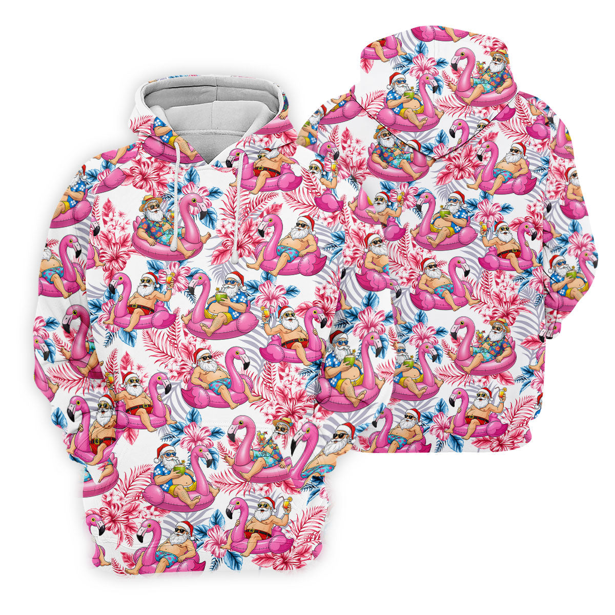 Santa Flamingo Float Tropical Christmas Golf Shirt, Christmas Hawaiian Shirt, Christmas Golf Shirt