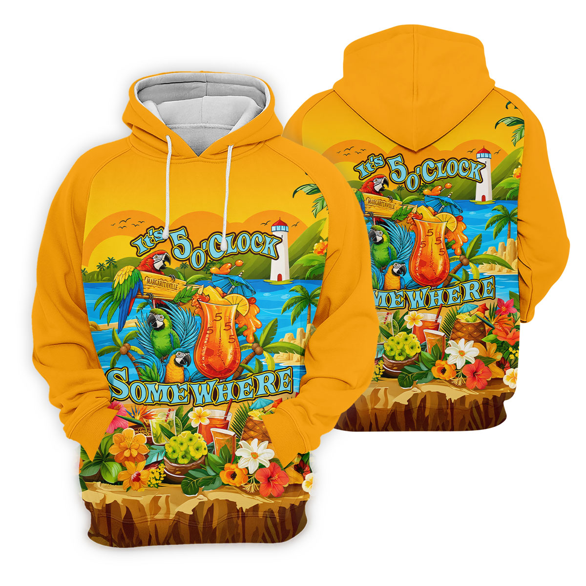 Golden Tropical Parrot Beach Cocktail Golf Polo Shirt, Men's Golf Shirt, Golf Polo Shirts For Men