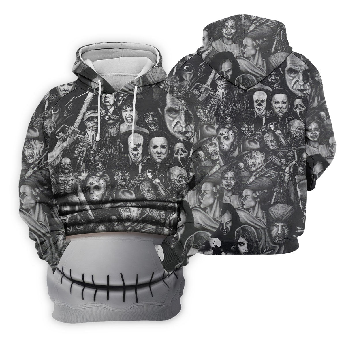 Stitched Skull Horror Character Halloween Polo Shirt, Men's Golf Shirt, Mens Polo Shirts