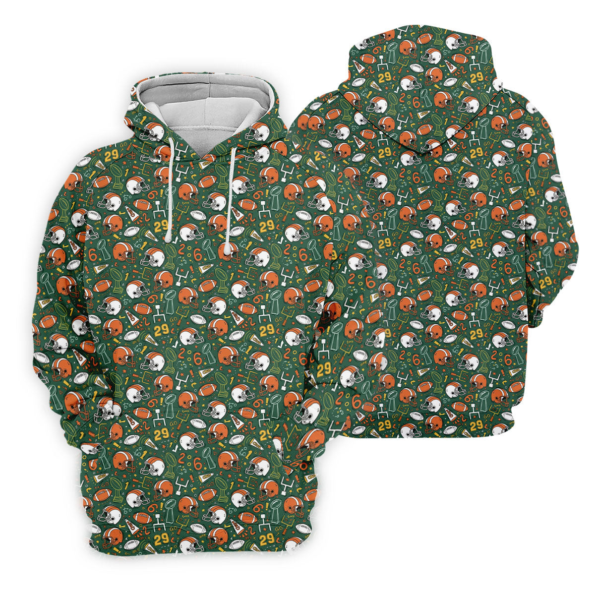 Orange And White Football Helmet Trophy Pattern Game Day Football Theme Women's Green Polo Shirts