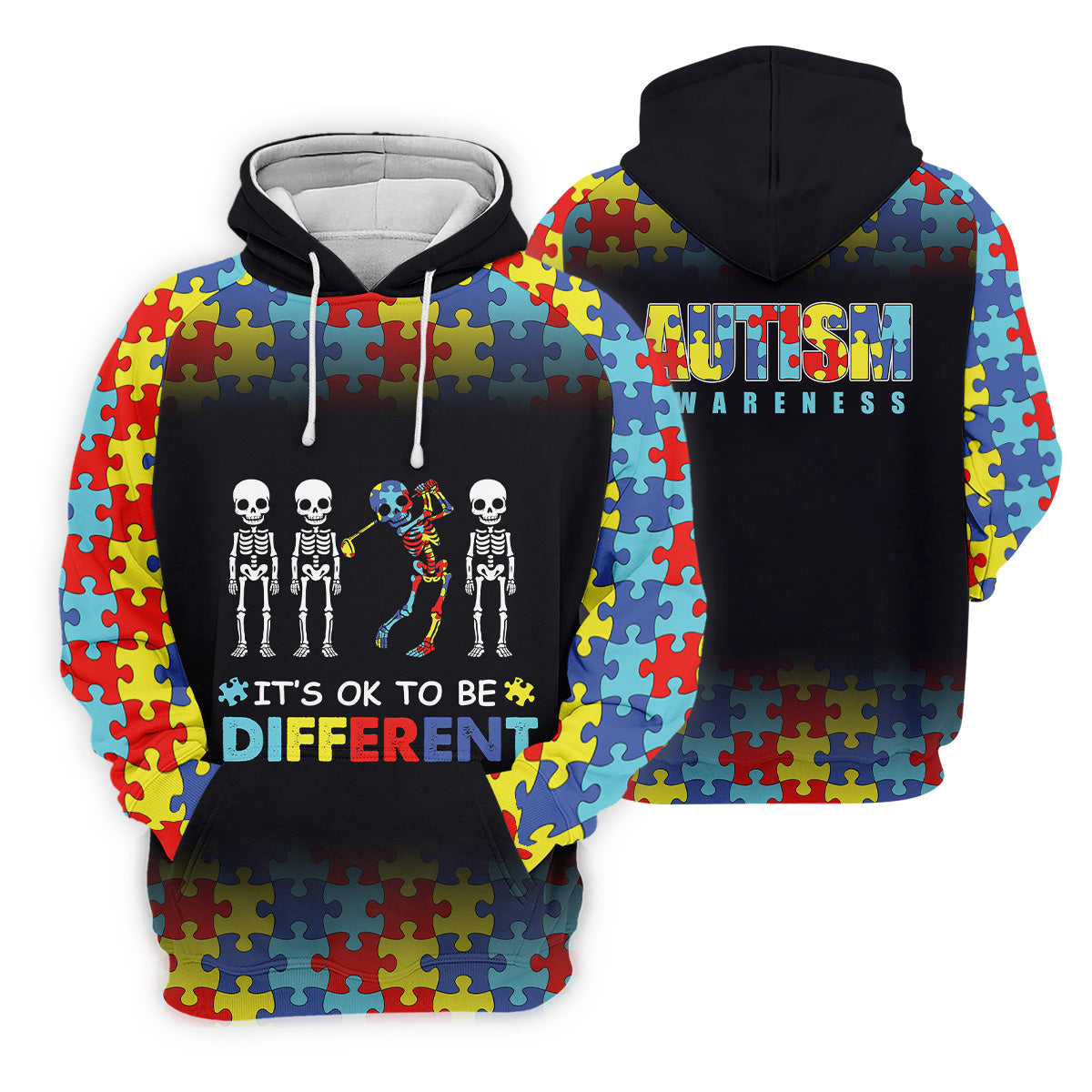 It's Ok To Be Different Men Polo ShirtAutism Awareness Puzzle Pattern Black Fade Golf Shirts For Men, Autism Golf Shirt