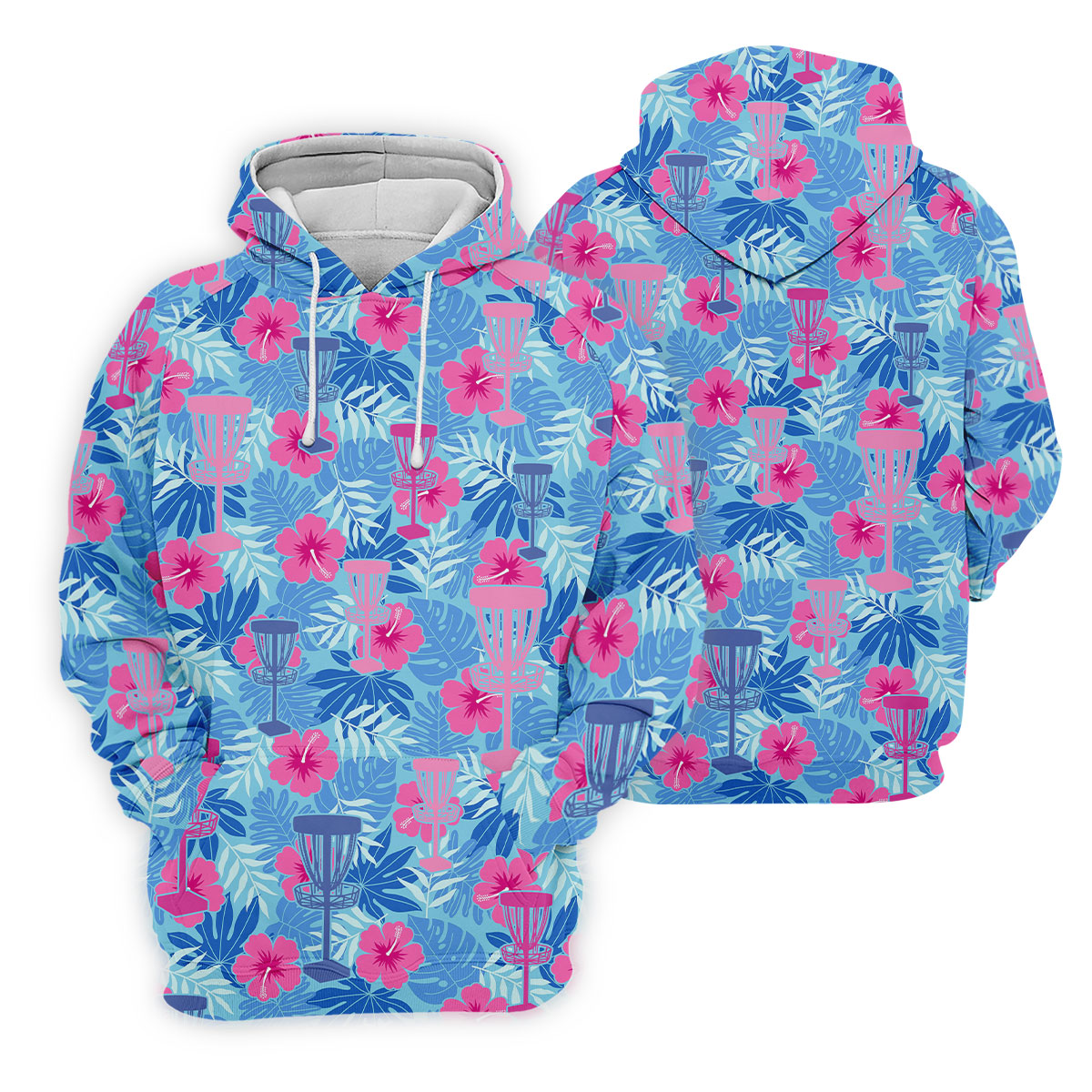 Blue Hibiscus Disc Golf Polo Shirt, Hawaiian Golf Shirt, Mens Golf Shirts